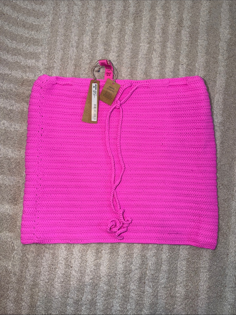 SKIMS Hot Pink Crochet Drawstring Mini Skirt